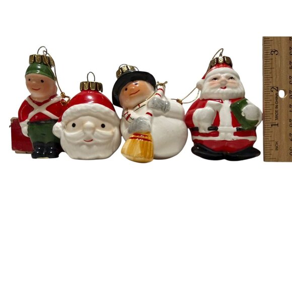 Vintage Enesco Christmas Ornament Set of 4 Snowman Santa Soldier Holiday Decor - Picture 2 of 7